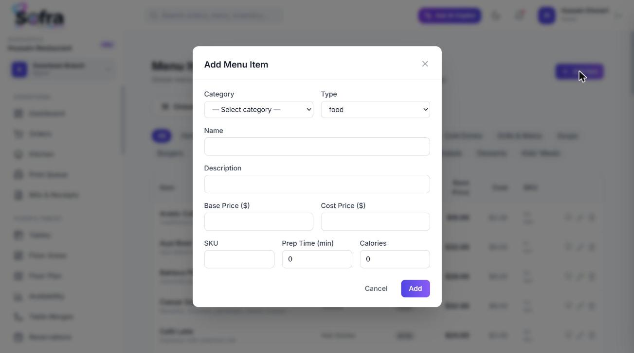 The Add Item form.