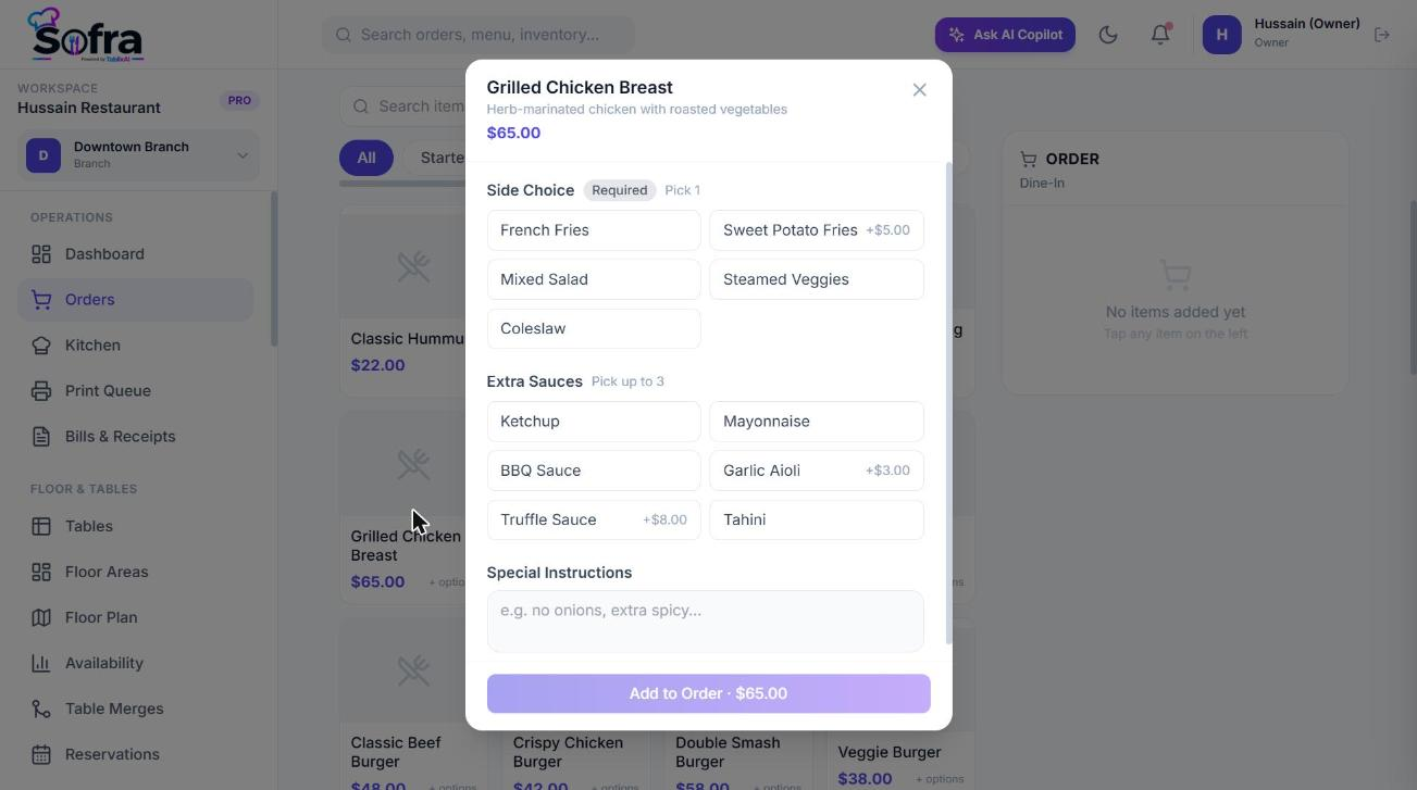 The modifier picker for an item.