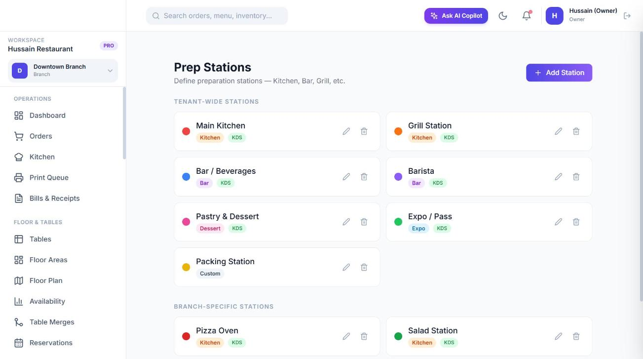 Prep stations with colours.